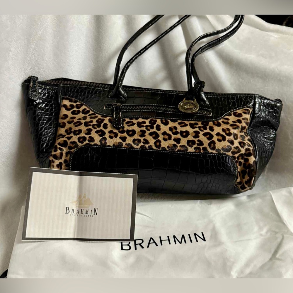 Brahmin Black and Leopard Shoulder Bag